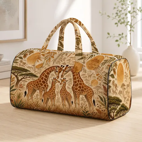 Warm Savanna Giraffe Family With Acacia Leaves For Safari Trips And Animal Lovers Quilted Weekend Bag