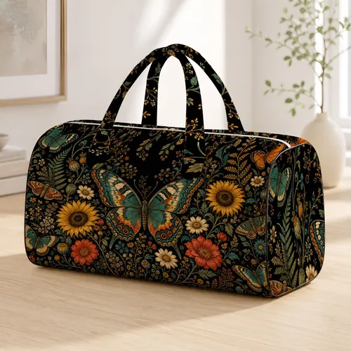 Vintage Butterfly Night Garden Florals For Chic Travel Getaways And Holiday Escapes Quilted Weekend Bag