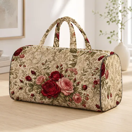 Vintage Crimson Rose Botanical Garden For Romantic Travel And Heritage Style Lovers Quilted Weekend Bag