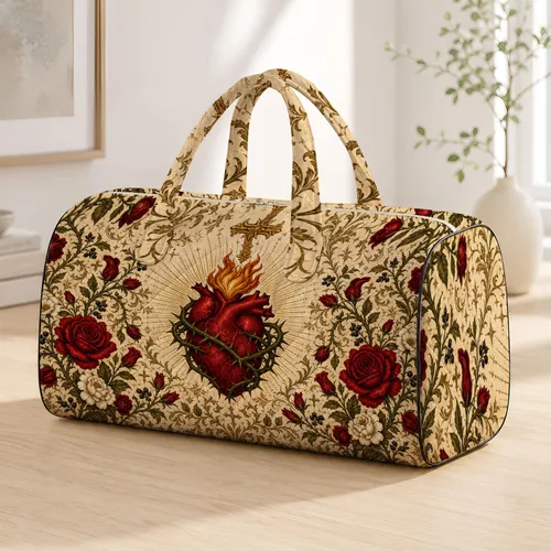 Gothic Sacred Heart With Crimson Roses And Thorns For Dark Romantic Travel Style Quilted Weekend Bag