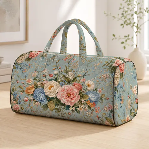 Vintage Rose Peony Botanical Floral For Romantic Garden Travel And Her Gift Style Quilted Weekend Bag