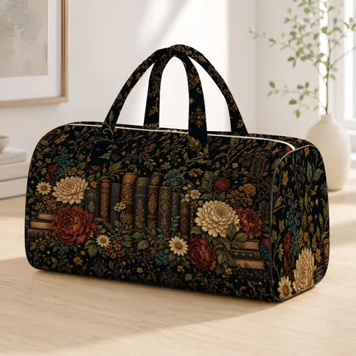 Dark Academia Vintage Books And Autumn Florals For Literary Travel Lovers And Readers Quilted Weekend Bag