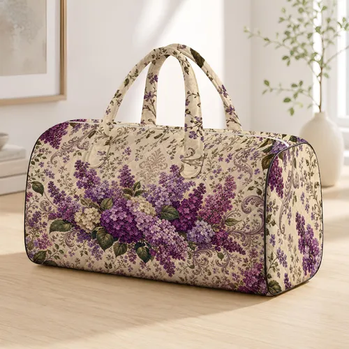 Vintage Purple Lilac Botanical Garden Florals For Spring Travel And Gifts For Her Quilted Weekend Bag