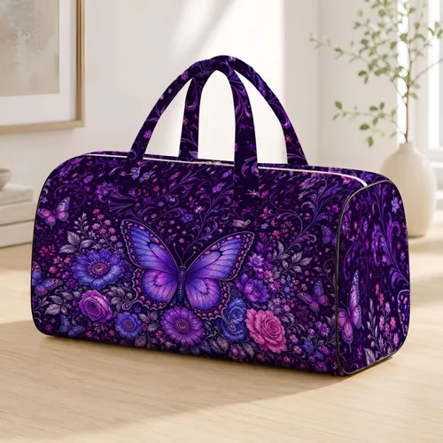 Purple Butterfly Garden With Violet Florals For Romantic Getaways And Travel Style Women Quilted Weekend Bag
