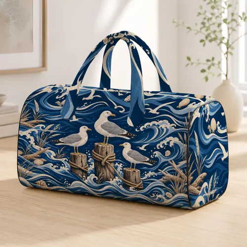 Coastal Seagulls And Ocean Waves For Summer Beach Travel And Nautical Ocean Lovers Quilted Weekend Bag