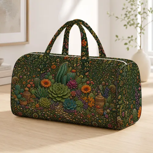 Vintage Boho Succulent Cactus Desert Garden Florals For Travel And Plant Lovers Women Quilted Weekend Bag