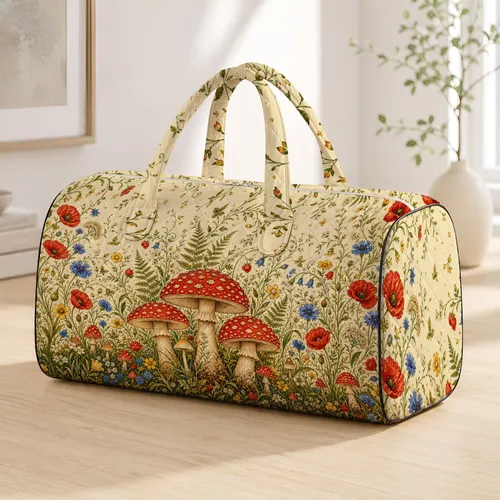 Fly Agaric Mushroom Meadow Cottagecore Floral Halloween Thanksgiving Gift For Her Quilted Weekend Bag