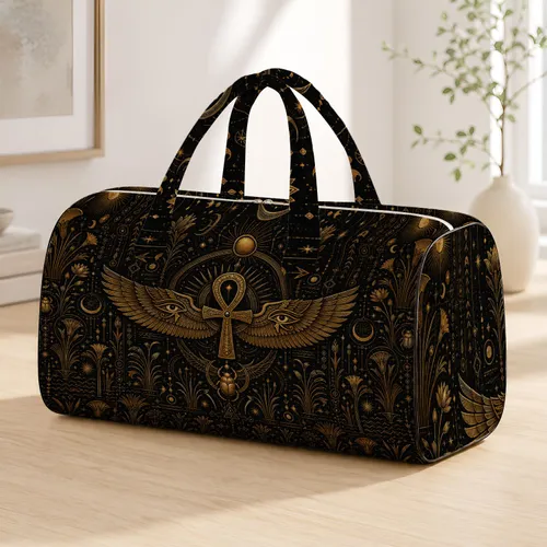 Winged Ankh Eye Of Horus Gold Egyptian Mystic Travel Style For Women Dark Gothic Quilted Weekend Bag