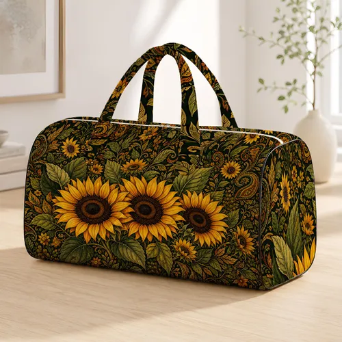 Golden Sunflowers And Lush Green Vines For Autumn Harvest Travel Flower Lovers Gift Quilted Weekend Bag