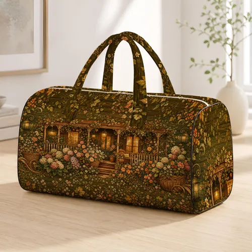 Country Porch Garden Veranda Florals For Autumn Travel And Cozy Cottage Style Fans Quilted Weekend Bag