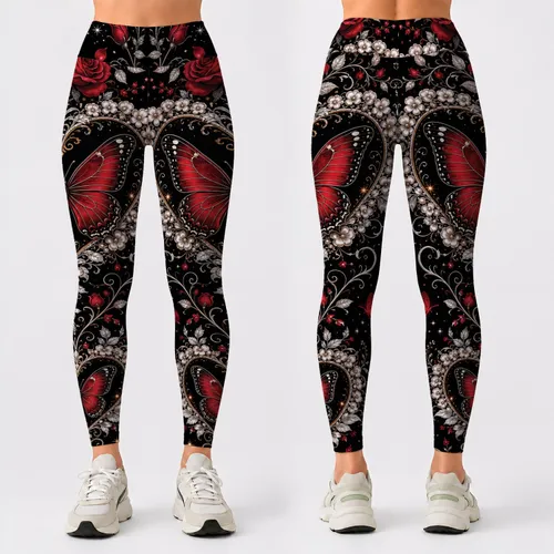 Crimson Heart Butterfly Roses With Ivory Florals For Valentine Date Night Style Look Leggings