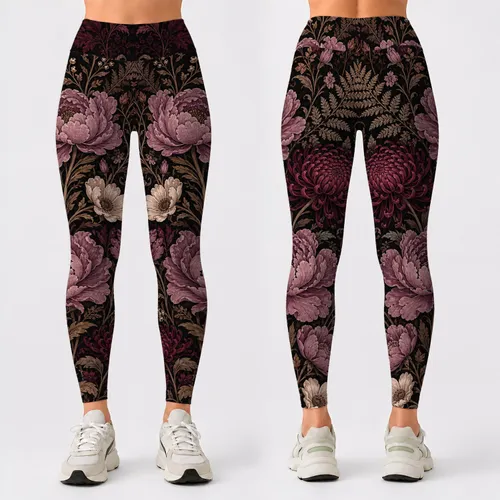 Moody Gothic Botanical Florals For Dark Academia Yoga And Festival Style Women Outfits Leggings
