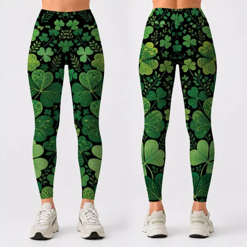Emerald Shamrock Cascade On Black For St Patricks Day Parties And Irish Celebrations Leggings