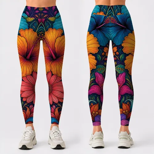 Vivid Tropical Garden Florals With Jewel Tone Boho Style For Yoga And Festival Wear Leggings