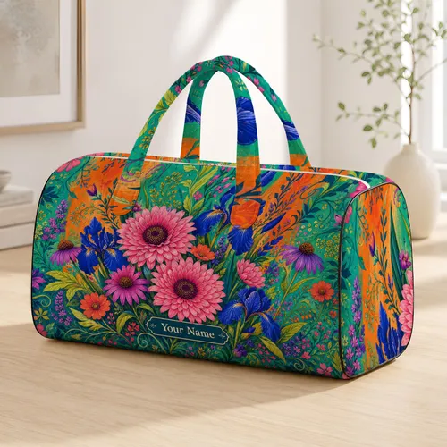 Colorful Iris Chrysanthemum Wildflower Garden For Overnight Getaways And Floral Lovers Quilted Weekend Bag