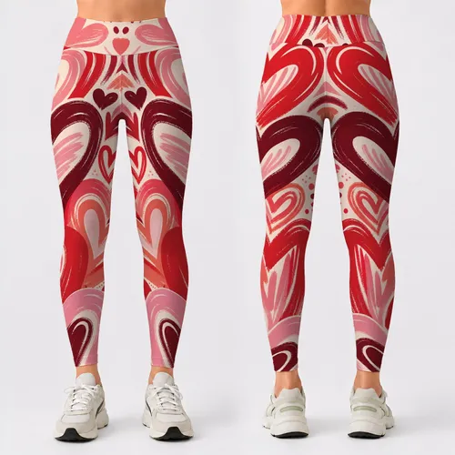 Romantic Graffiti Hearts Valentine Workout Athleisure Streetwear Style For Women Leggings