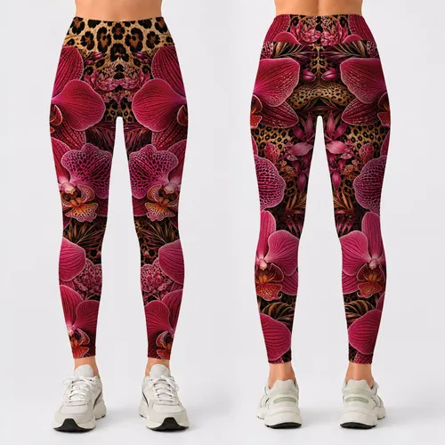 Magenta Orchid Leopard Rosettes For Tropical Glam Streetwear And Resort Evening Looks Leggings
