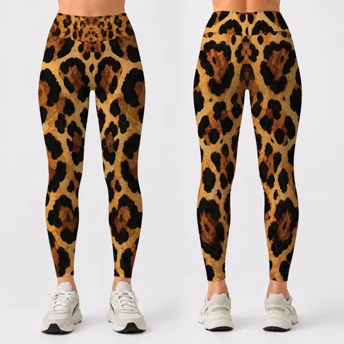 Luxury Leopard Spots In Golden Tan For Chic Streetwear And Urban Night Out Style Leggings