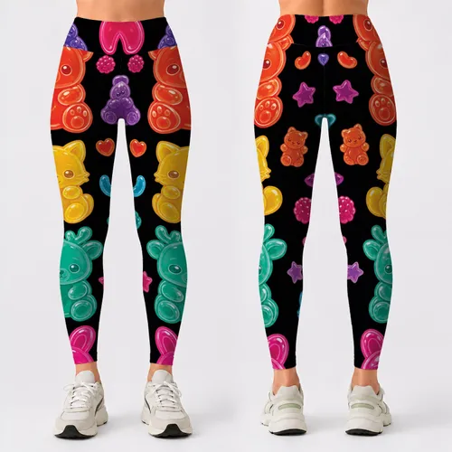 Candy Gummy Animal Charms On Matte Black For Kawaii Streetwear And Festival Style Leggings