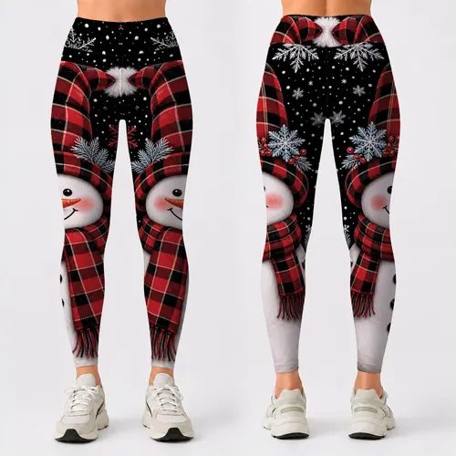 Buffalo Plaid Snowman With Snowflakes For Cozy Christmas Winter Holiday Outfit Looks Leggings