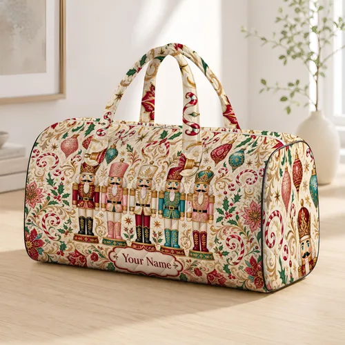 Elegant Nutcracker Parade Holiday Heirloom Boho Christmas Travel Gift For Her And Mom Quilted Weekend Bag