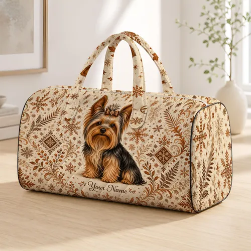 Yorkshire Terrier Retro Snowflake Winter Heritage Holiday Travel Style For Dog Moms Quilted Weekend Bag
