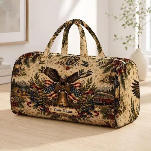 Patriotic Eagle Liberty Bell Americana Heritage Camping Vacation Gift For Travelers Quilted Weekend Bag