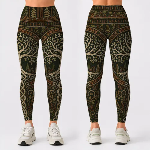 Ancient Forest Tree Of Life Medallion Rustic Celtic Woodland Festival Boho Wear Leggings
