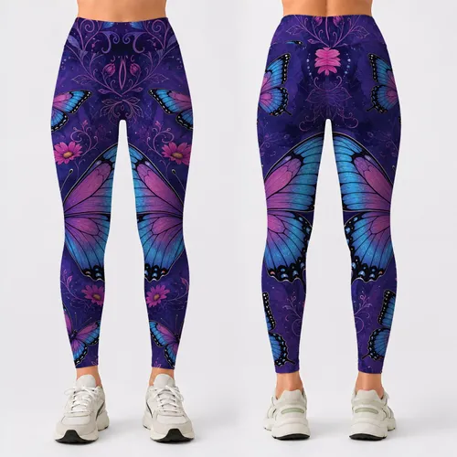 Purple Butterfly Floral Fantasy For Yoga Studio Workouts And Festival Weekend Style Leggings