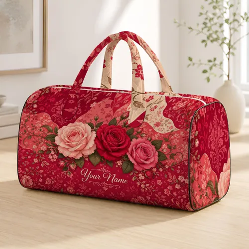 Romantic Rose Patchwork Floral Bouquet For Getaways Holidays And Garden Lovers Gift Quilted Weekend Bag
