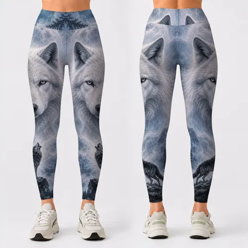 Arctic Wolf Moonlit Wilderness Foggy Mountain Fantasy Yoga Lounge Style For Women Leggings