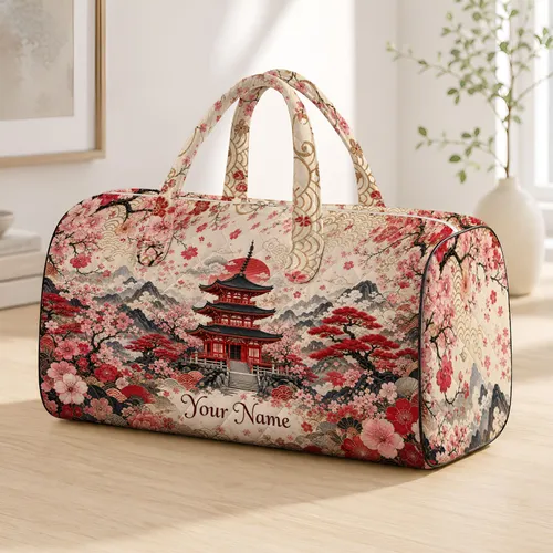 Japanese Pagoda Sakura Cherry Blossom Temple For Spring Travel And Japan Lovers Gifts Quilted Weekend Bag