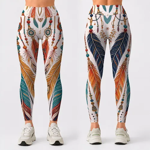 Boho Feather Charm Bead Strand Ornament Motif For Resort Yoga Lounge Style Women Leggings