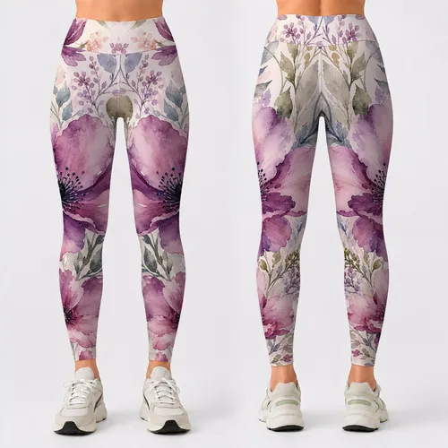 Watercolor Mauve Orchid Floral Botanical Ivory Casual Feminine Weekend Lounge Style Leggings