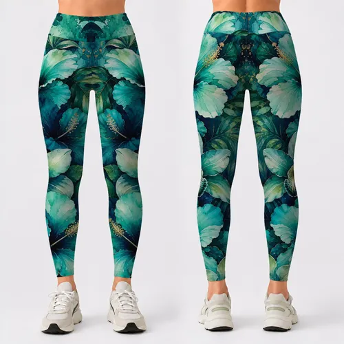 Elegant Tropical Watercolor Florals For Resort Vacations And Coastal Yoga Outfits Leggings