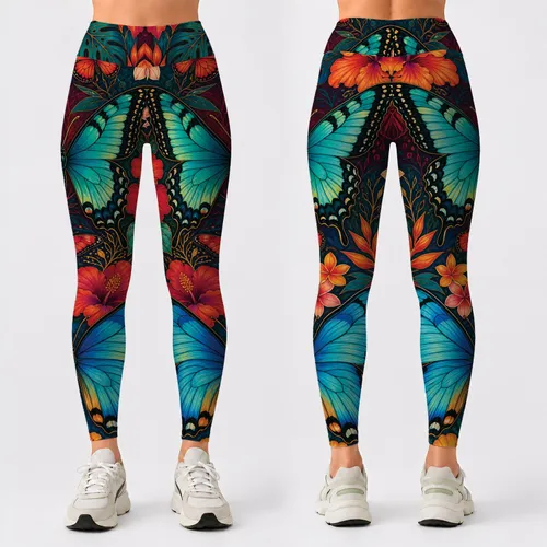 Tropical Butterfly Garden With Hibiscus Florals For Yoga Studio And Resort Days Style Leggings