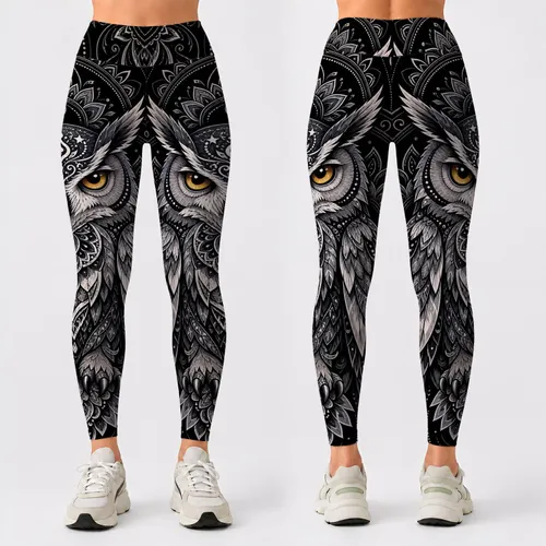 Mystical Owl Mandala Amber Eyes For Gothic Yoga Festival Streetwear Women And Owl Lovers Leggings