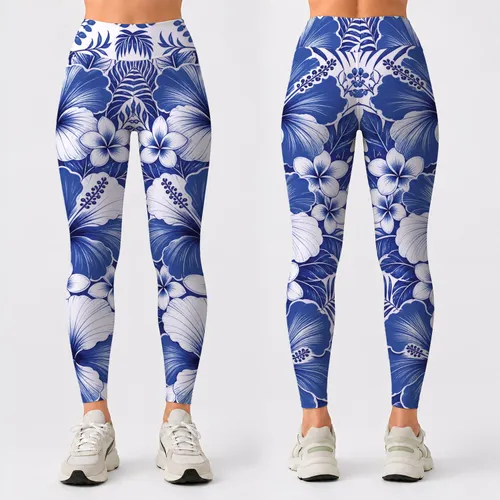 Cobalt Hibiscus And Palm Floral Resort Botanical Style For Chic Summer Vacations Leggings