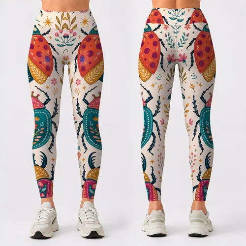 Whimsical Ladybug Beetle Garden Folk Art Summer Festival Yoga Outfit For Women Fans Leggings