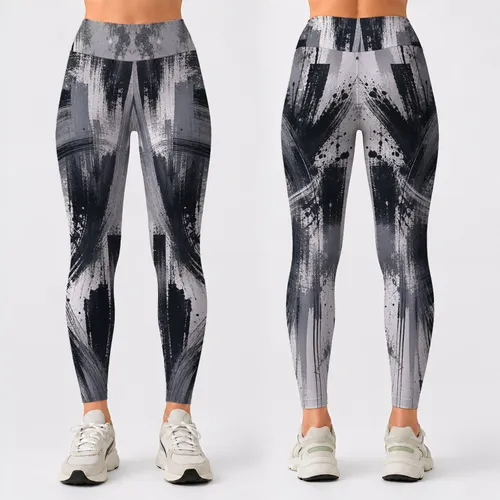 Monochrome Sumi E Brushstroke Cascade For Modern Studio Workouts And Athleisure Style Leggings