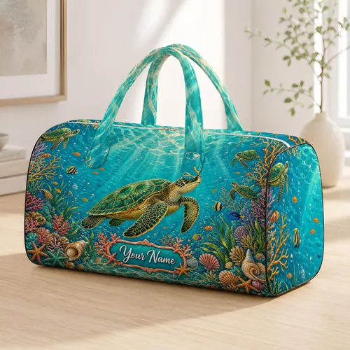 Sea Turtle Tropical Reef Ocean Scene For Beach Vacation And Coastal Getaways For Her Quilted Weekend Bag