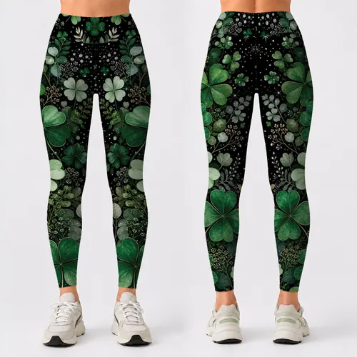 Emerald Four Leaf Clover Night Garden For St Patricks Day Festivals And Party Wear Leggings