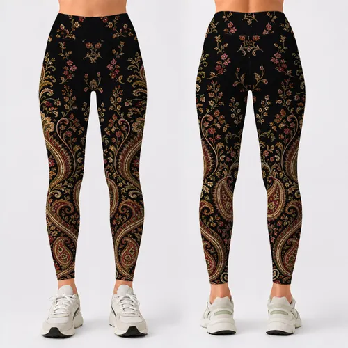 Antique Gold Paisley Boho Floral Medallion For Yoga Festival Lounge Wardrobe Looks Leggings