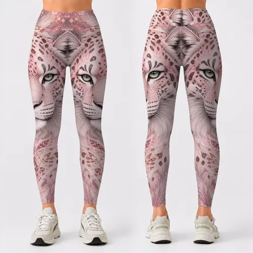 Regal Pastel Snow Tiger With Rose Peonies For Yoga Studio And Streetwear Daily Looks Leggings