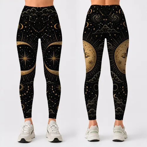 Celestial Crescent Moon Stars Boho Night Sky Lounge Yoga Sleepwear Gift For Women Leggings