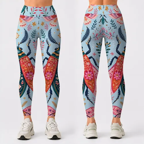 Bohemian Insect Garden With Ornate Beetle Moth For Festival Yoga And Lounge Style Leggings