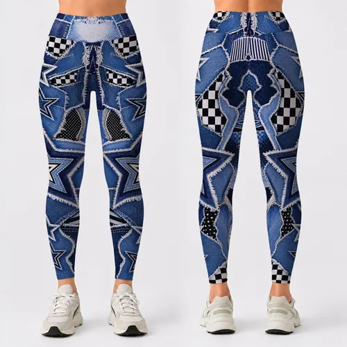 Retro Y2K Faux Denim Color Block Patchwork For Festival Streetwear Outfits For Women Leggings