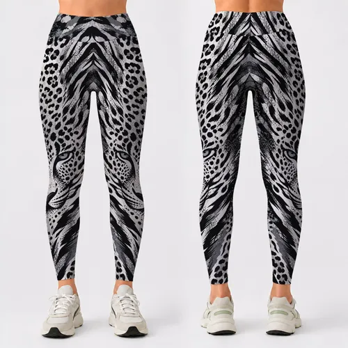 Monochrome Big Cat Safari Stripes For Gym Yoga Running And Athletic Streetwear Style Leggings