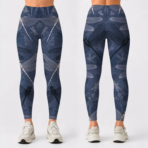 Stormy Slate Dragonflies With Icy Wings For Yoga Studio Workouts And Outdoor Runs Leggings