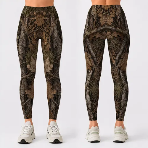 Woodland Camo Bark And Leaf Camouflage For Hunting Yoga Fitness Outdoor Athletic Women Leggings
